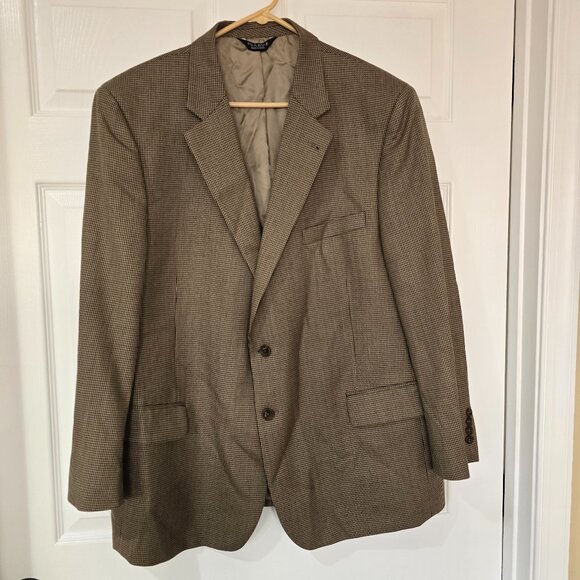 JoS A Bank Signature Pure Wool Houndstooth 2 Button Blazer Brown Tan Sz 48P S - Picture 1 of 13